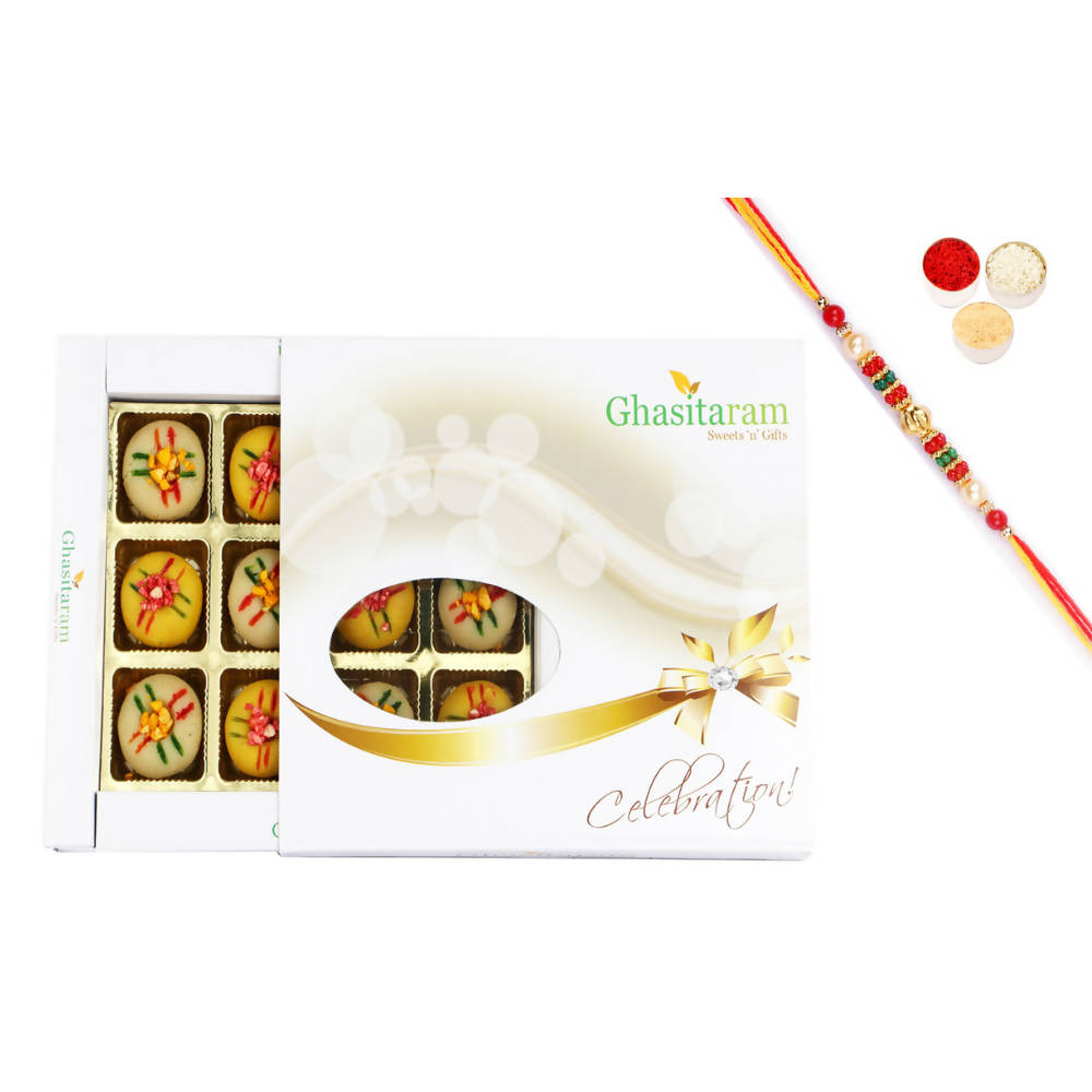 Ghasitaram Assorted Mawa Peda With Pearl Beads Rakhi | Grab2Buy