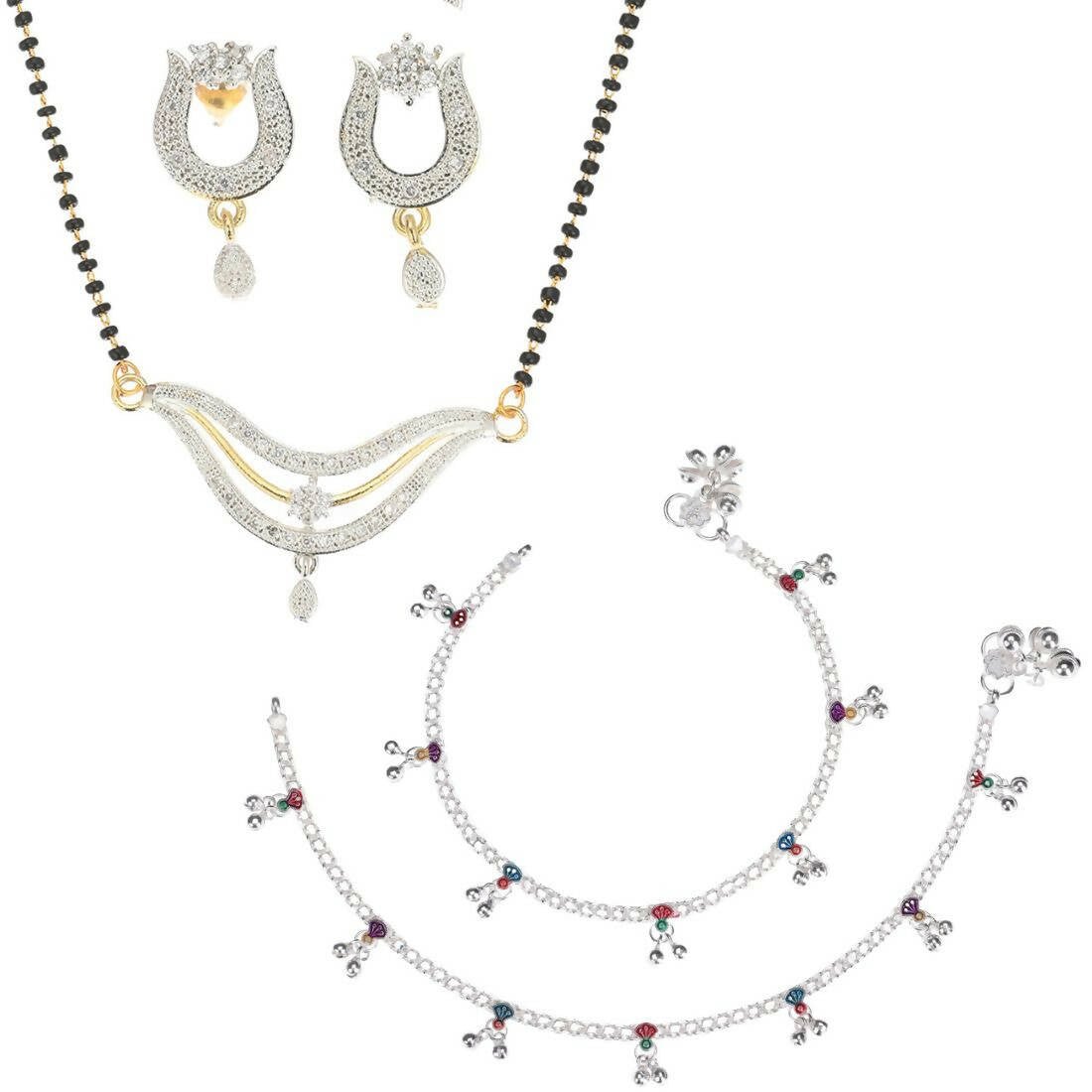 AanyaCentric Gold-Polished Mangalsutra Pendant Earring Set & Silver Plated Anklet | Grab2Buy