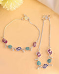 VOJ Set of 2 Silver Plated Designer Multi Color Anklet