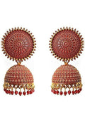 Mominos Fashion Joharkamal Gold-Polished Meenakari Jhumkas For Women & Girls (Red) | Grab2Buy