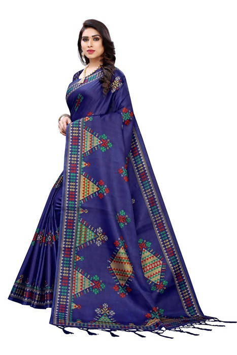 Vamika Navy Kalamkari Print With Jhalar Khadi Silk Saree (KITE NAVY) | Grab2Buy