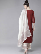 Yufta Maroon & Off White Embroidered Dupatta Set | Grab2Buy