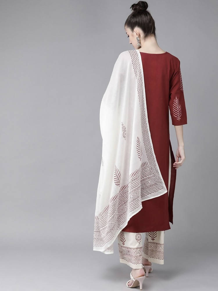 Yufta Maroon & Off White Embroidered Dupatta Set | Grab2Buy