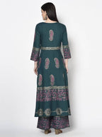 Aniyah Rayon Teal Blue Color Block Print Anarkali Palazzo Set (AN-220K) | Grab2Buy