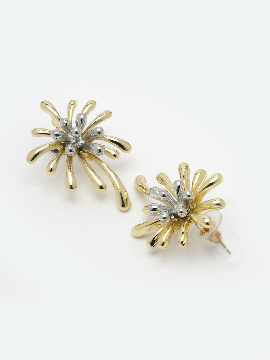 NVR Women's Set of 2 Silver & Gold Brass-Plated Floral Shape Drop Earrings | Grab2Buy