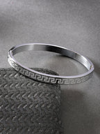 NVR Men's Set of 2 Rhodium-Plated Stainless Steel Kada Bracelet