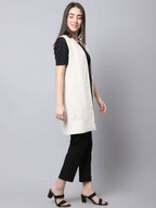 Even Apparels White Polywool Open Front Corduroy Women's Long Coat | Grab2Buy