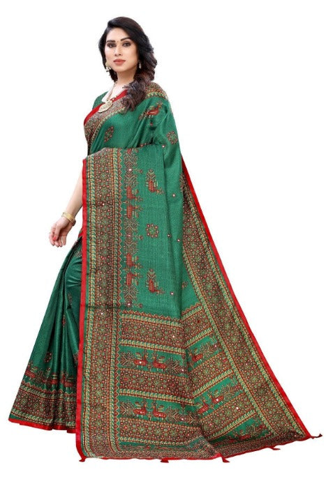 Vamika Green Mirror Work With Jhalar Khadi Silk Saree (AASHI GREEN) | Grab2Buy
