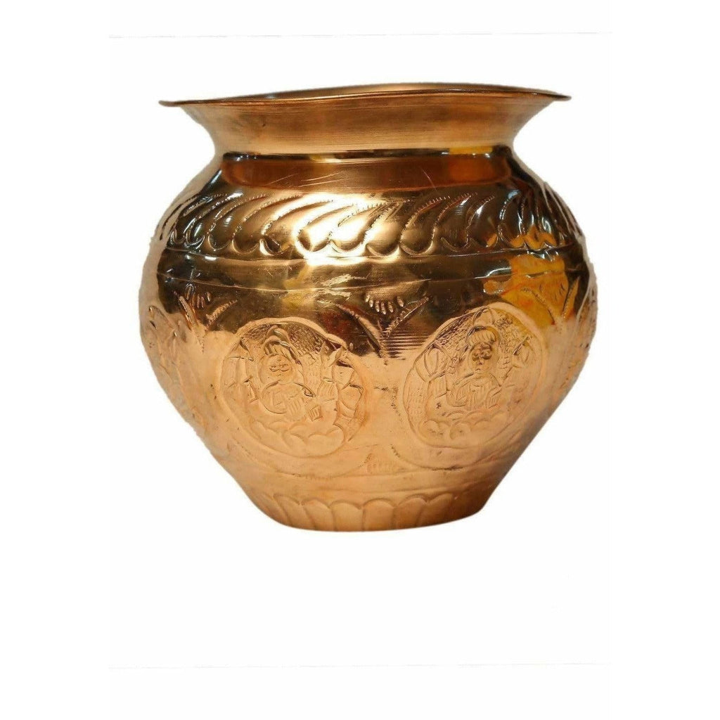 Pooja-8 Faces Globular Lakshmi Kalash (Medium size) / Ashtalakshmi Kalasam (Medium Size) | Grab2Buy