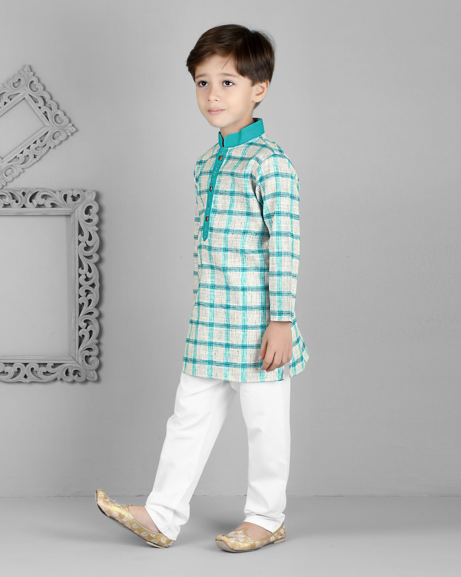 Joban Fashion Kids Island Cotton Full Sleeves Striped Kurta and Pyjama- Teal Blue | Grab2Buy