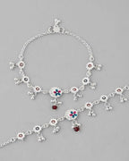 VOJ Set of 2 Stone Studded Circular Shaped Traditional Anklet