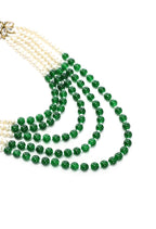 Mominos Fashion Johar Kamal Gold-Polished Rani Haar with Green and Off white Pearls Jewellery Set | Grab2Buy