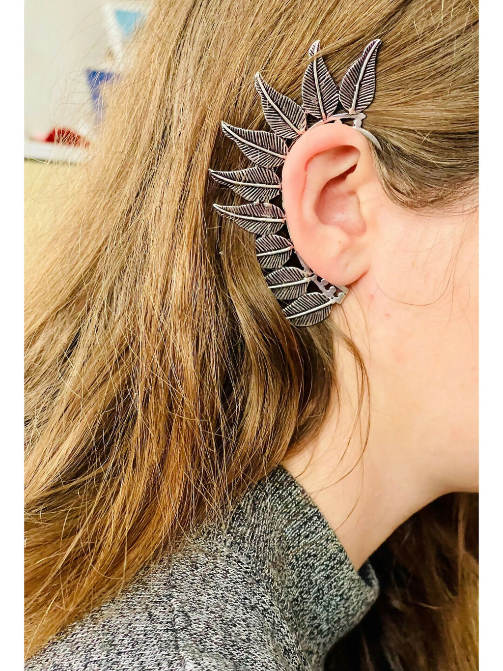 NVR Women Ethnic Silver Plated Brass Leaf Style Ear Cuff | Grab2Buy
