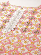 Yufta Women Peach And White Kurta with Trouser Set | Grab2Buy