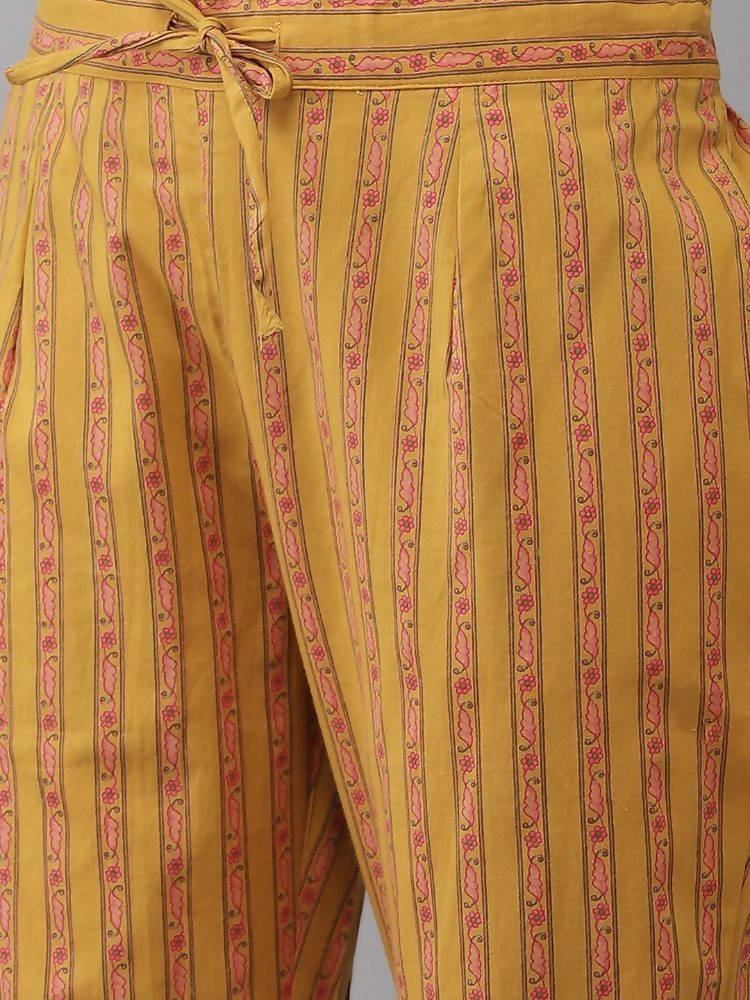 Yufta Yellow Printed kurta with Trouser Dupatta Set | Grab2Buy