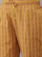 Yufta Yellow Printed kurta with Trouser Dupatta Set | Grab2Buy
