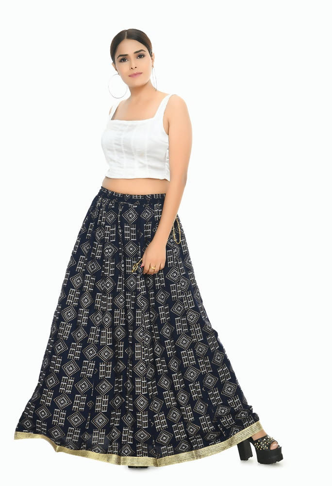 Mominos Fashion Moeza Cotton Navy Blue Printed Lehenga (Lancha) | Grab2Buy