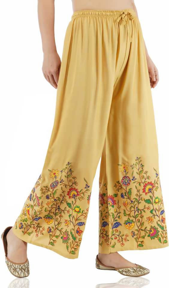 Mominos Fashion Golden Floral Design Palazzo | Grab2Buy
