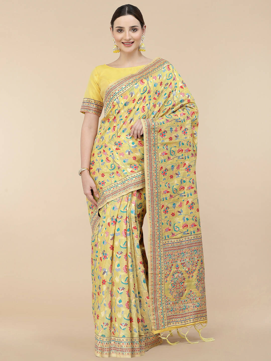 Yellow Silk Blend Woven Design Saree With Unstitched Blouse Piece - Aloki | Grab2Buy
