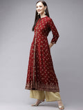 Yufta Women Maroon & Gold Floral Printed Kurta | Grab2Buy