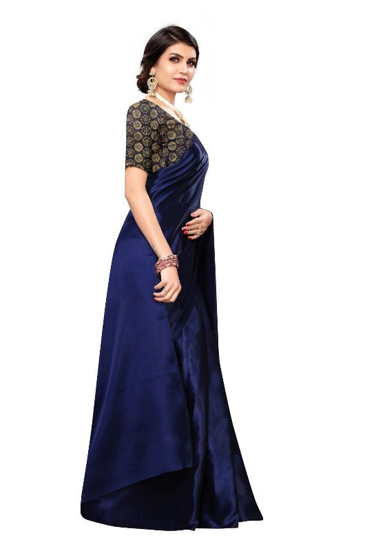 Vamika Navy Satin Designer Saree (DUST NAVY) | Grab2Buy