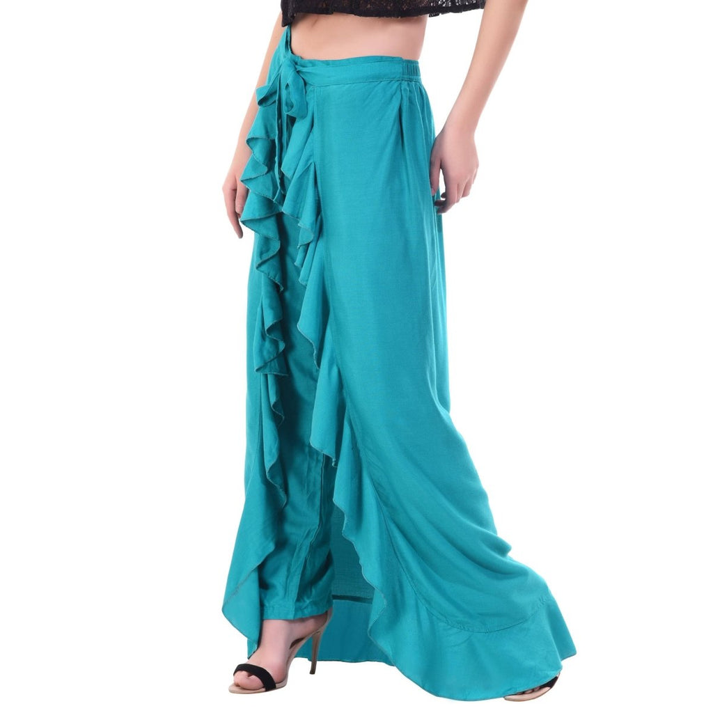 Asmaani Turquoise Color Plain Ruffle Palazzo | Grab2Buy