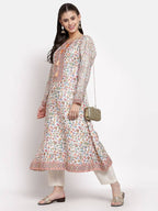 Myshka Women's Multi Cotton Printed Full Sleeve Round Neck Casual Kurta | Grab2Buy