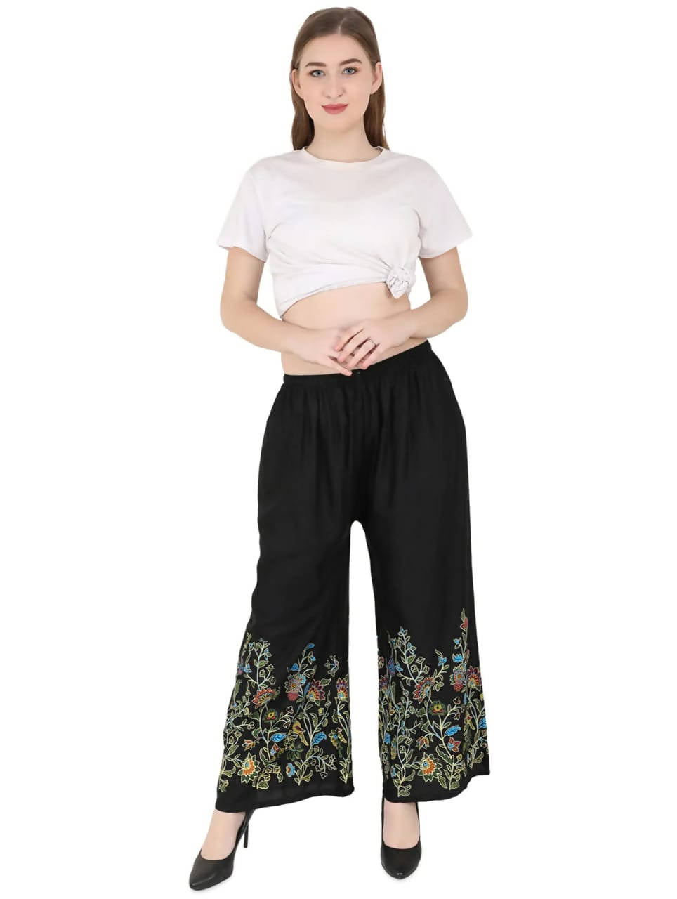 Mominos Fashion Black Floral Design Palazzo | Grab2Buy