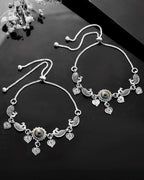 VOJ Set Of 2 Silver Plated Peacock Handcrafted Anklets | Grab2Buy