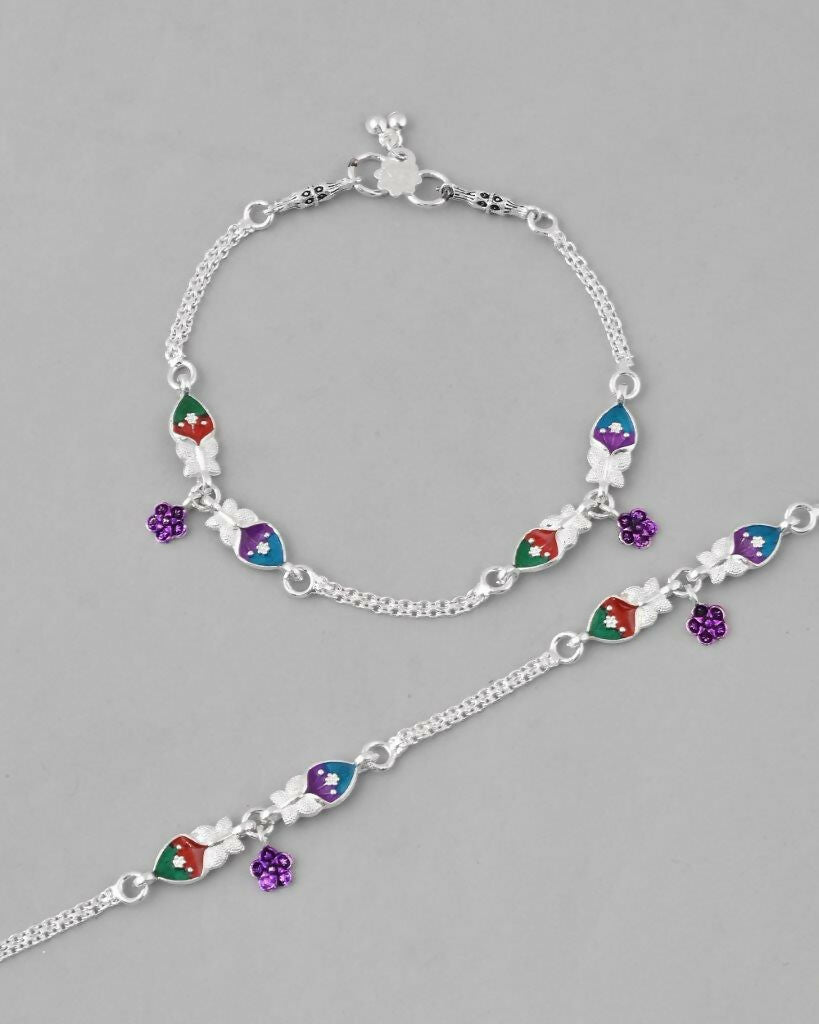 VOJ Set of 2 Mutli Color Meenakari Anklet | Grab2Buy