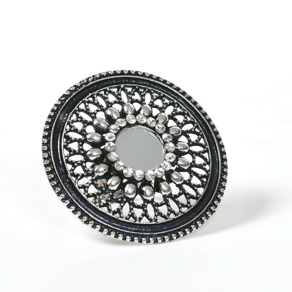 Mominos Fashion Joharkamal Oxidised Silver-Toned Adjustable Finger Ring | Grab2Buy
