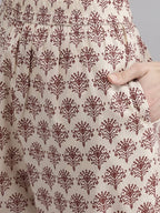 Yufta Women Maroon Floral Printed Regular Thread Work Pure Cotton Kurta with Palazzo & With Dupatta | Grab2Buy