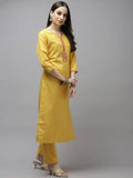 Yufta Women Mustard Yellow Layered Thread Work Kurta with Trouser and Dupatta | Grab2Buy