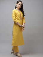Yufta Women Mustard Yellow Layered Thread Work Kurta with Trouser and Dupatta | Grab2Buy