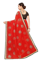 Vamika Chanderi Cotton Foil Print Red Saree (GOLDEN BIRD Red) | Grab2Buy