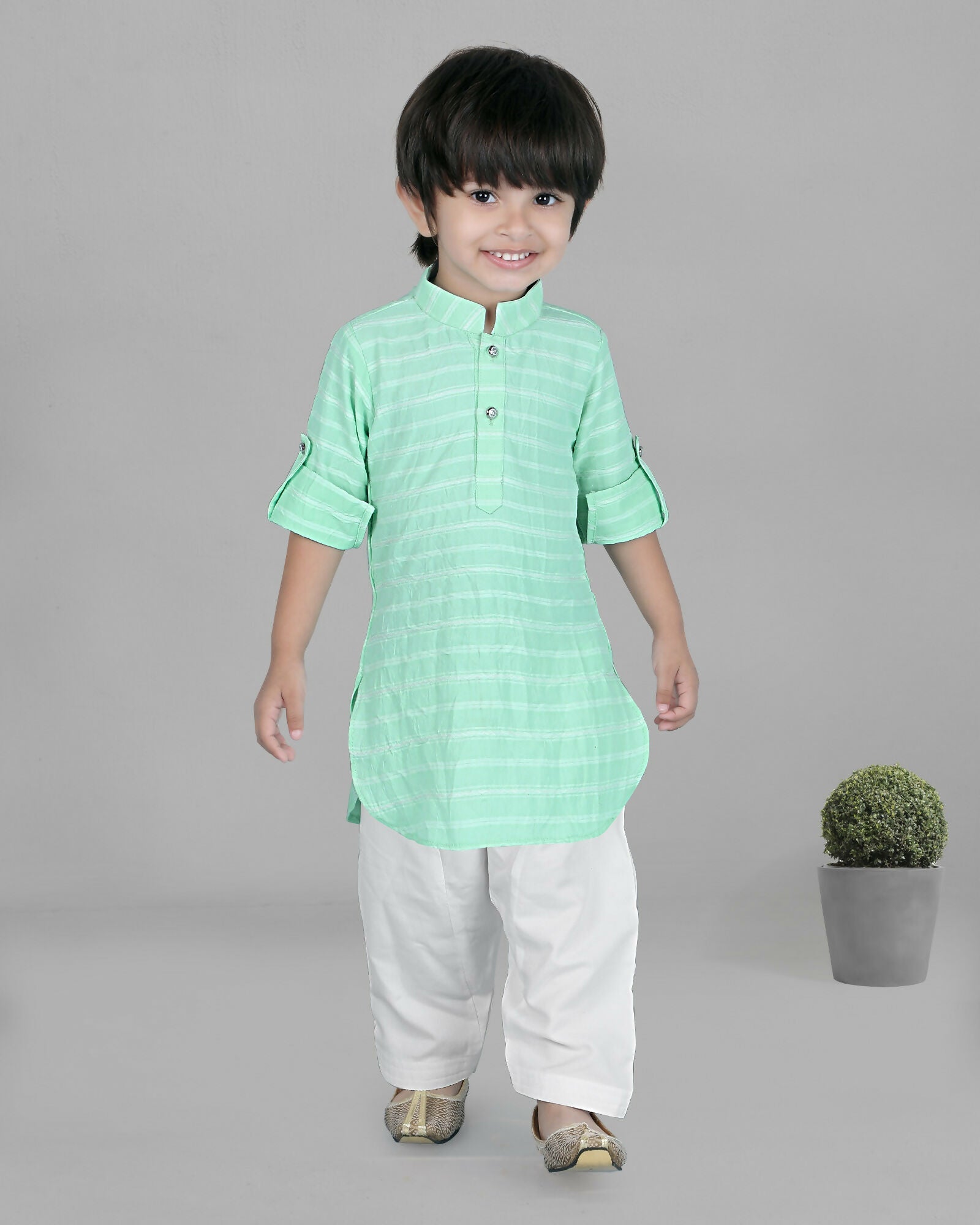 Joban Fashion Kids Island Cotton Full Sleeves Striped Kurta and Pyjama- Sea Green | Grab2Buy