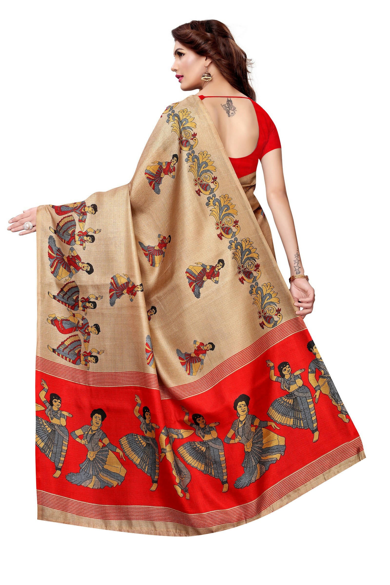 Vamika Chiku Kalamkari With Jhalar Khadi Modern Silk Saree | Grab2Buy