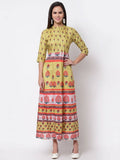 Myshka Women's Multi Cotton Printed 3/4 Sleeve Mandarin Neck Casual Dress | Grab2Buy