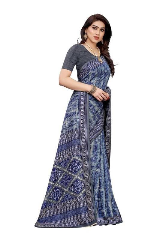Vamika Printed Blue Crepe Silk Saree (ICE BLUE) | Grab2Buy