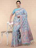 Blue Silk Blend Woven Design Saree With Unstitched Blouse Piece - Aloki | Grab2Buy