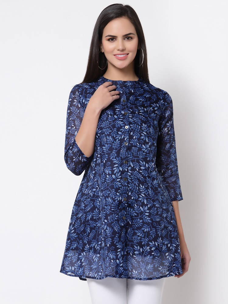 Myshka Women's Trendy Organza Printed 3/4 Sleeve Round Neck Casual Multicolor Tunic | Grab2Buy