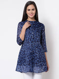 Myshka Women's Trendy Organza Printed 3/4 Sleeve Round Neck Casual Multicolor Tunic | Grab2Buy