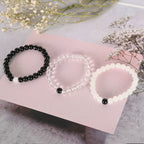 NVR Men & Women Transparent & White & Black Marbel Crystal Elasticated Bracelet | Grab2Buy