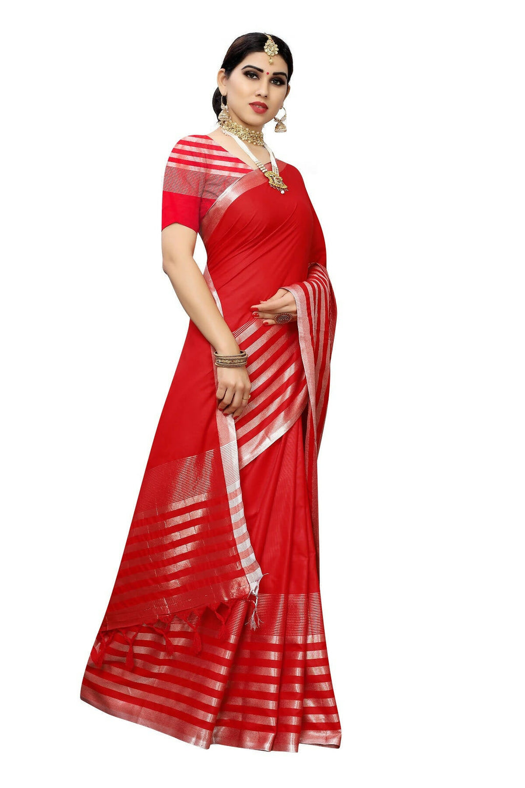Vamika Red Cotton Silk Weaving Saree (Twitter Red) | Grab2Buy