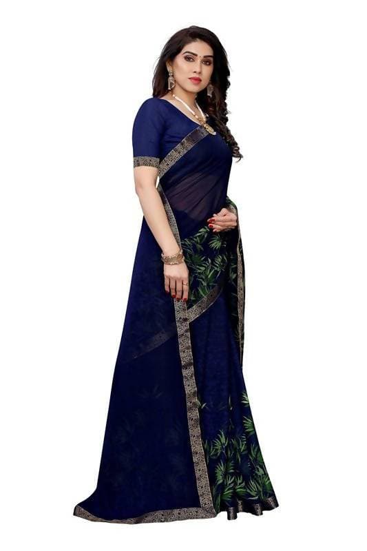 Vamika Navy Georgette Lace Work Saree (Prachi Navy) | Grab2Buy