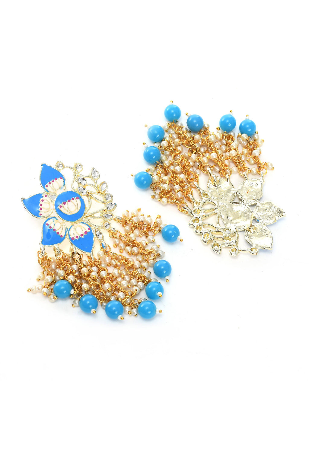 Mominos Fashion Johar Kamal Gold-Polished Kundan Sky Blue Meenakari Earrings | Grab2Buy
