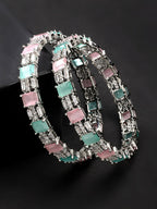 NVR Women's Set of 2 Multi-Coloured CZ Stone-Studded Handcrafted Bangles