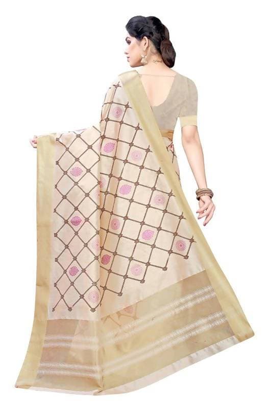 Vamika Weaving Cream Cotton Polyester Silk Saree (KERALA CHECKS) | Grab2Buy