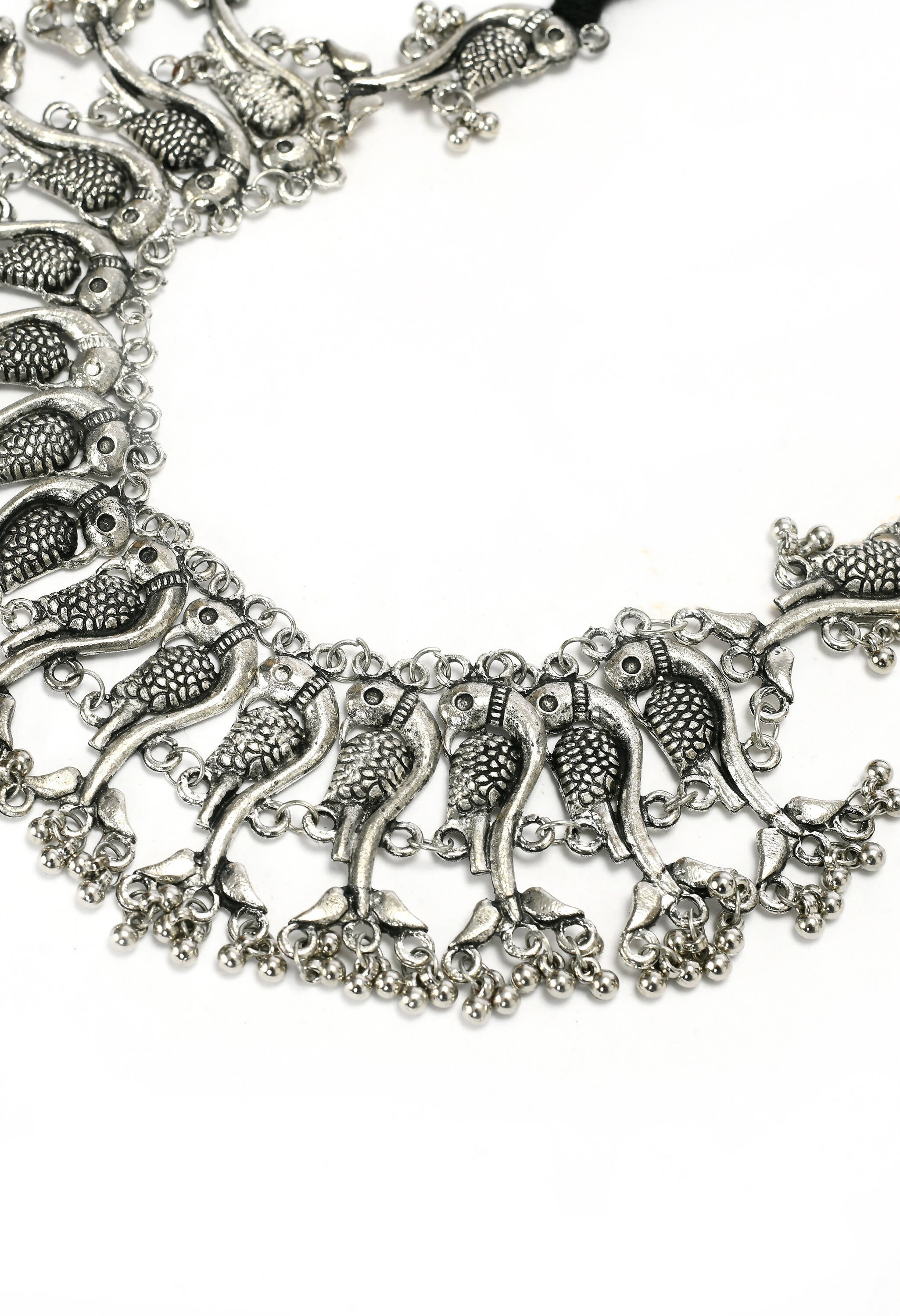 Mominos Fashion Johar Kamal Oxidised Silver-Plated Brass Finish Peacock Choker For Women (Silver) | Grab2Buy