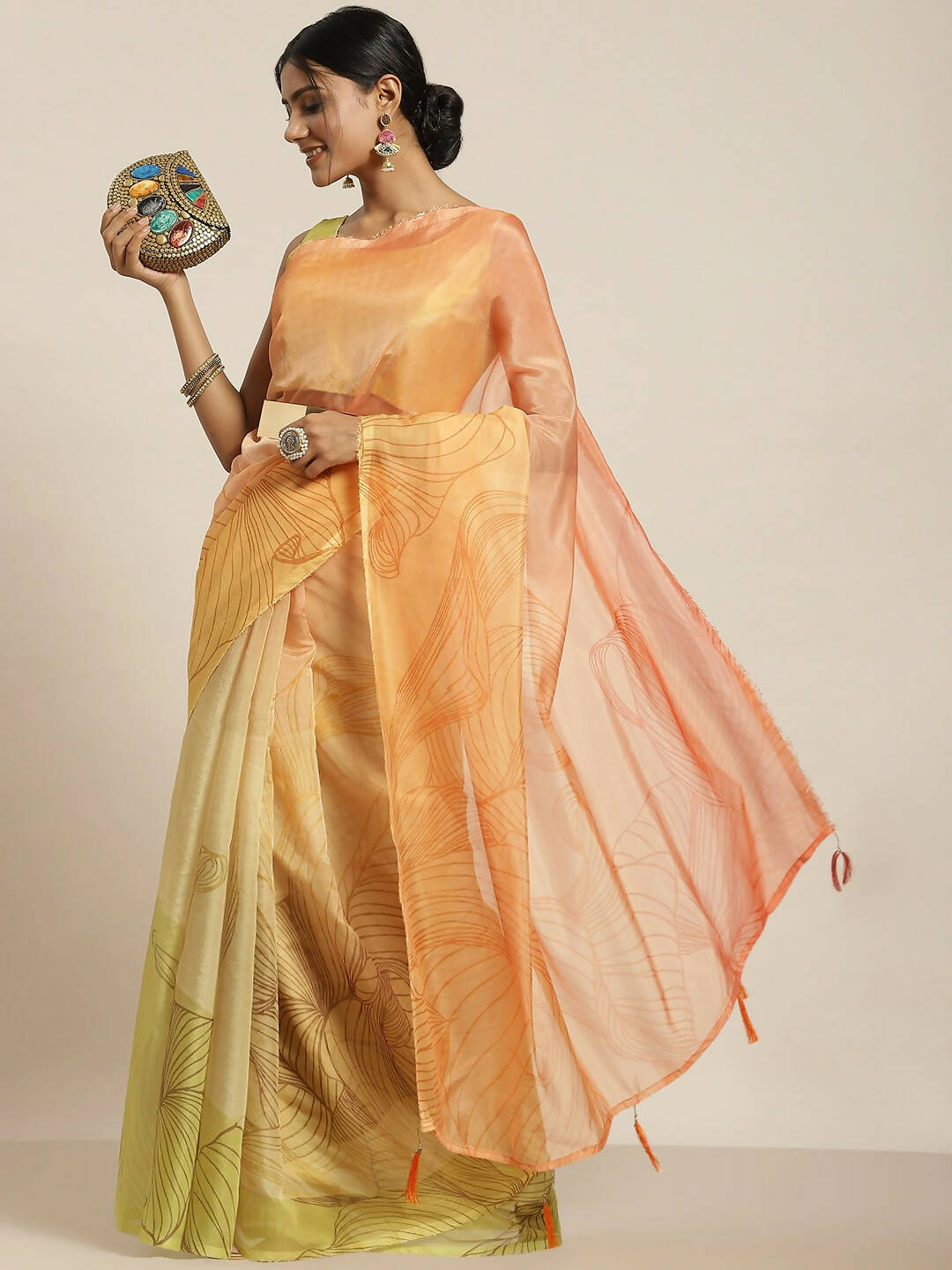 Multicolor Organza Printed Saree With Blouse Piece - Nivaa | Grab2Buy